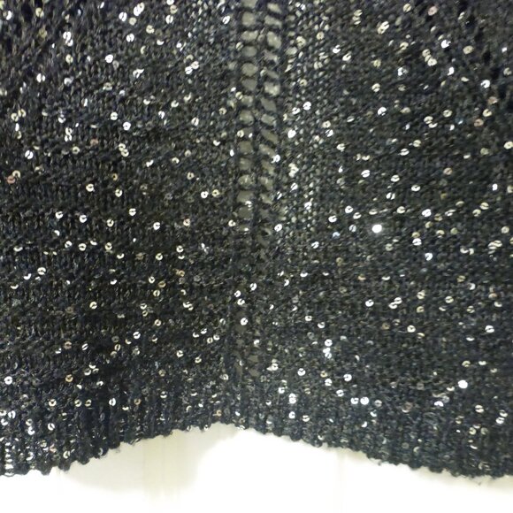 LE CHATEAU black shimmery sequins open front three quarter sleeve cardigan - Picture 9 of 9